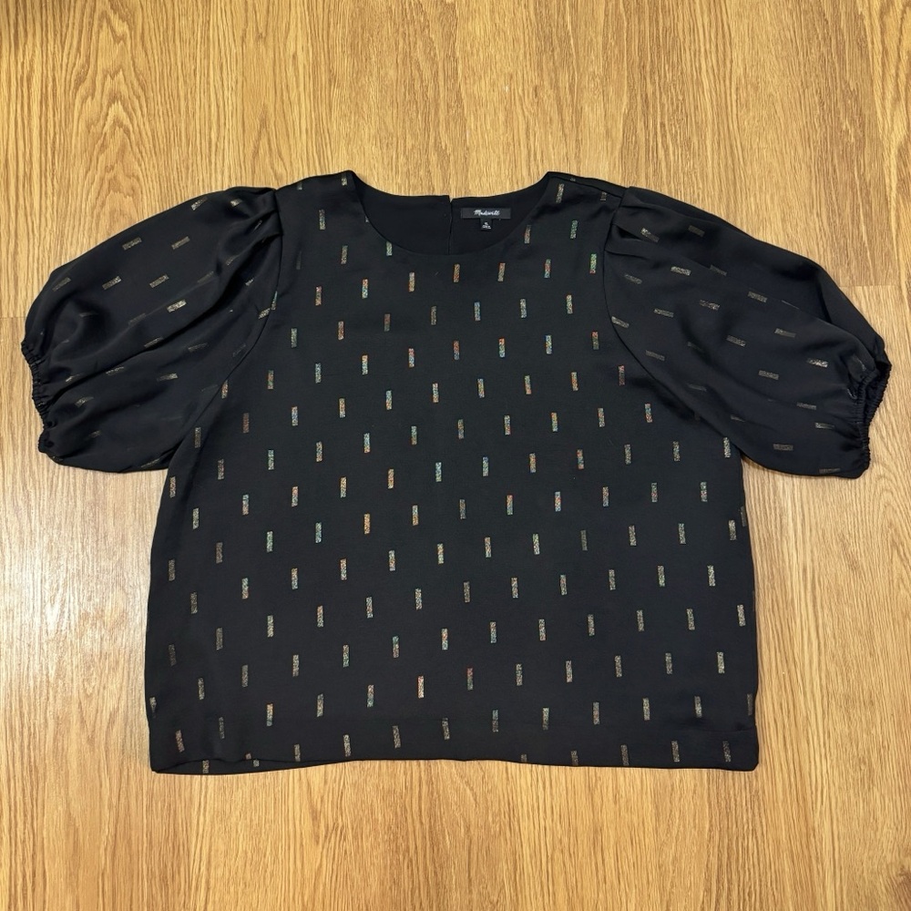 Madewell Balloon Sleeve Blouse with Gold Metallic Pattern